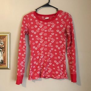 Free People Vintage Floral Thermal Red Coral Top S